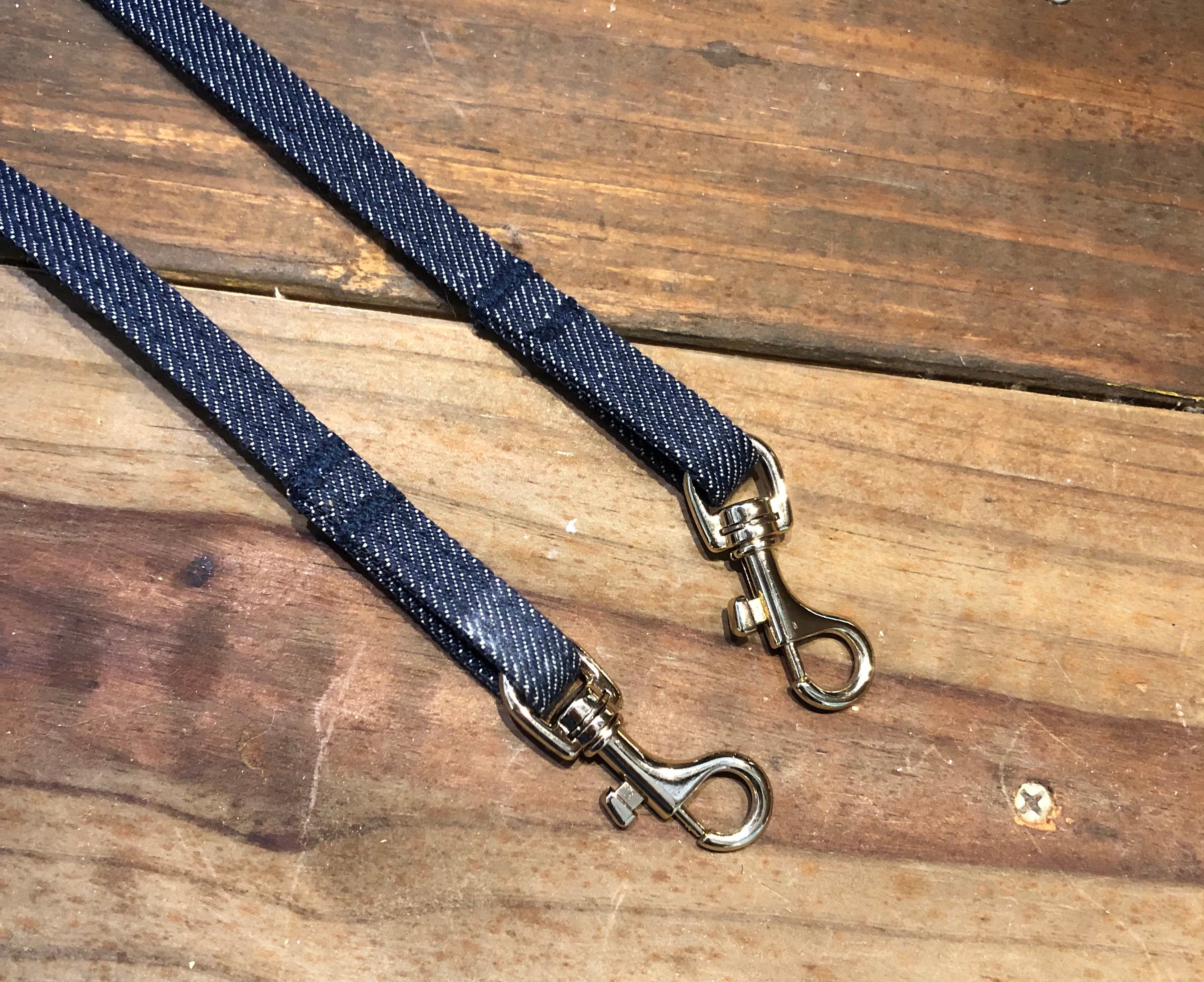 Denim Leather Stud Collar Leash Set